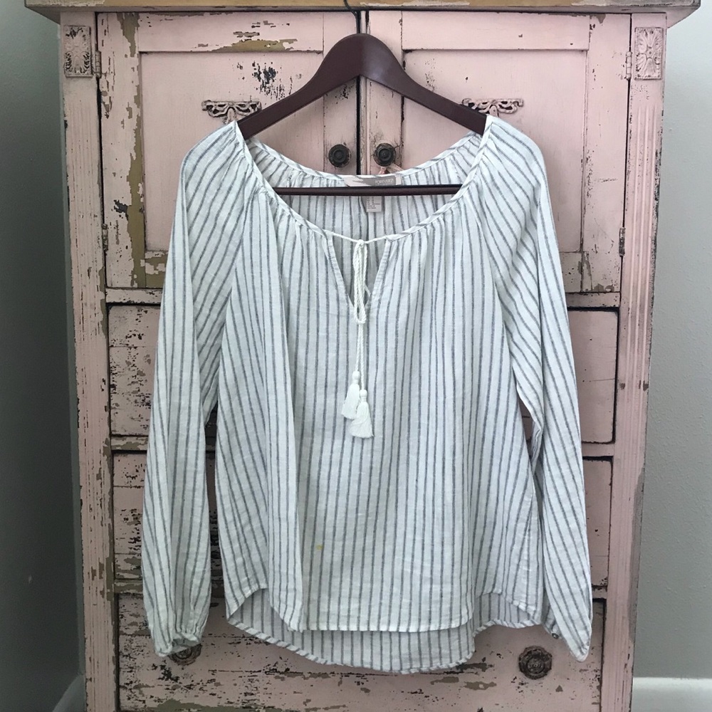 White and blue striped blouse